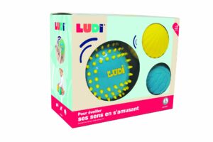 PELOTA SENSORIAL BICOLOR TURQUESA Y AMARILLO LUDI