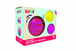 PELOTA SENSORIAL BICOLOR ROSA Y AMARILLO LUDI