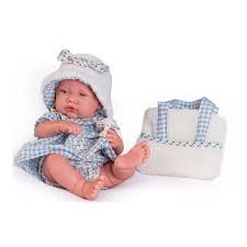 Muñeca Antonio Juan 50398 recien nacida con bolsito de borreguillo